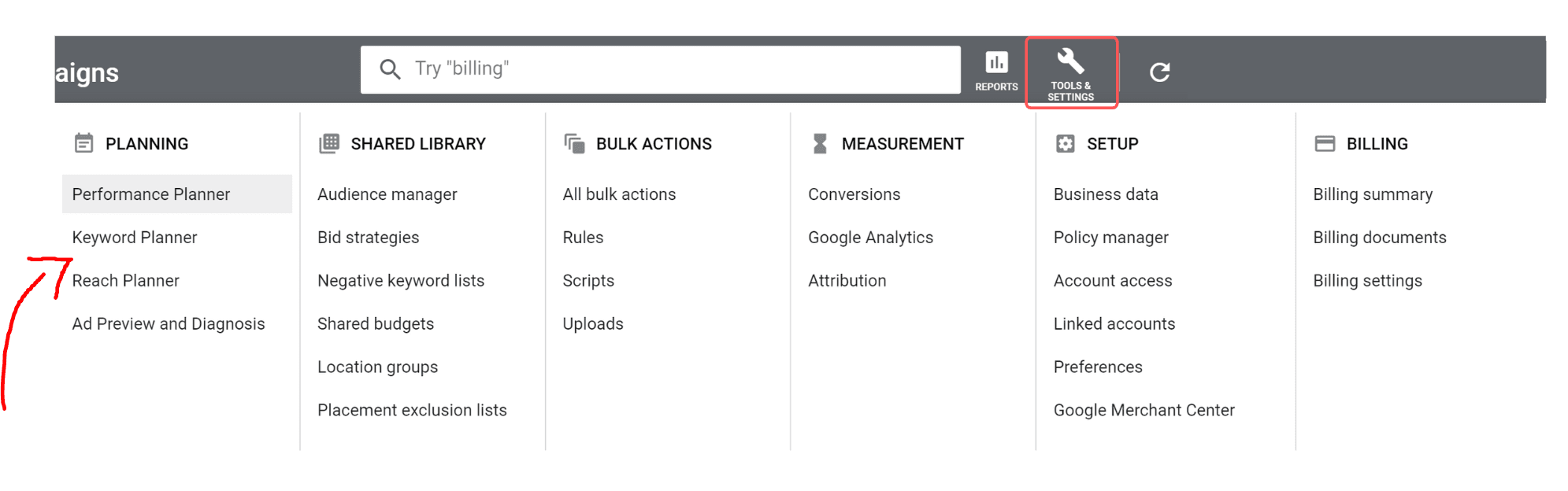 Google Keyword Planner step 2