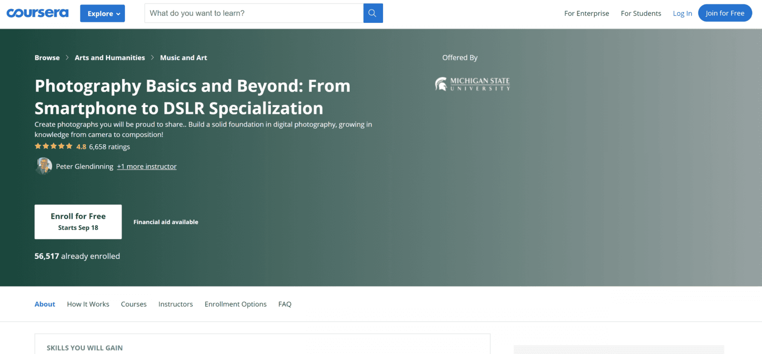 Coursera: Photography Basics and Beyond, From Smartphone to DSLR Specialization